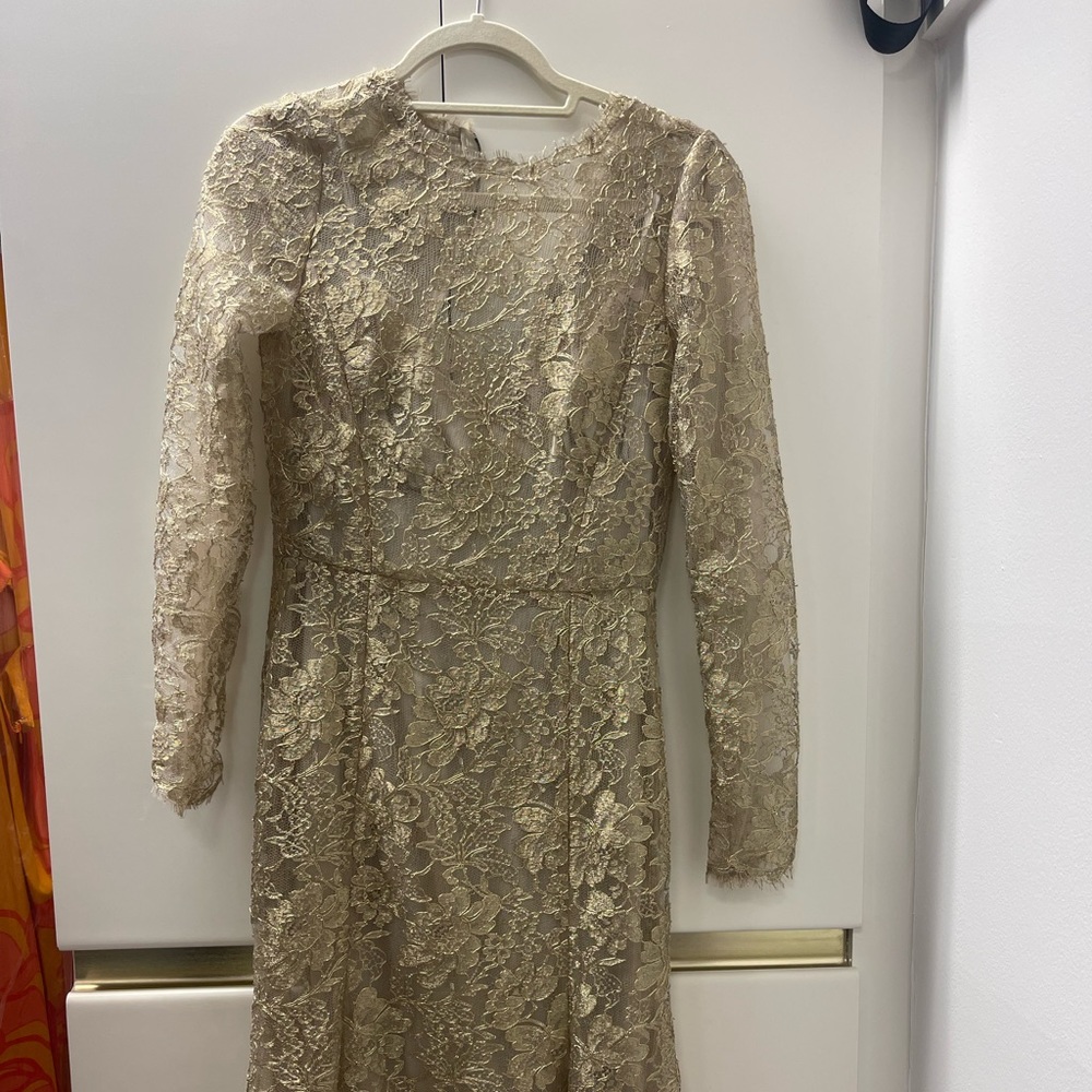 NWT Dolce & Gabbana Chantilly Lace Midi Dress In Long Sleeves